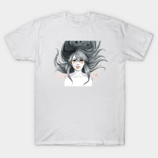 Beauty Blowing Hair Wind Woman T-Shirt